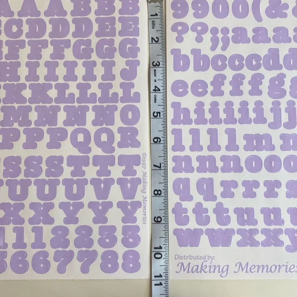 VTG Making Memories Stickers Letters Numbers Symbols 8 Sheets Pastel Lavender